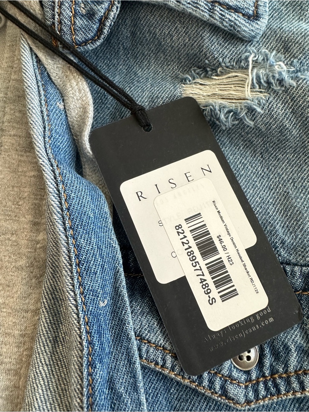 Light Blue Denim Jacket with Gray Hooded Insert - Risen Brand - Picture 3 of 3